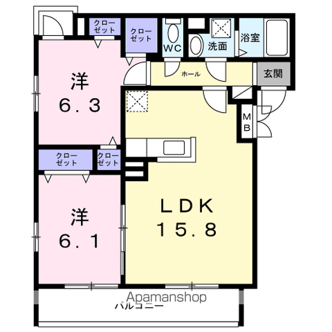 フォルトゥーナ(2LDK/3階)の間取り写真