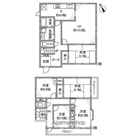 総武本線 津田沼駅 バス乗車時間：7分 藤崎バス停で下車 徒歩12分 2階建 築32年(5LDK)の間取り写真