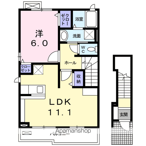ユリシス(1LDK/2階)の間取り写真