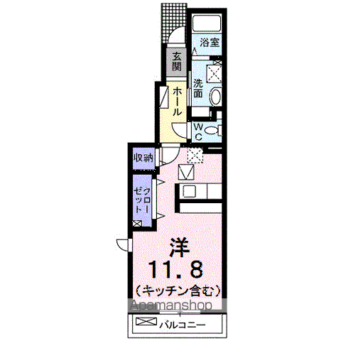 ヴァンクレーヴⅧ・Ⅱ(1K/1階)の間取り写真