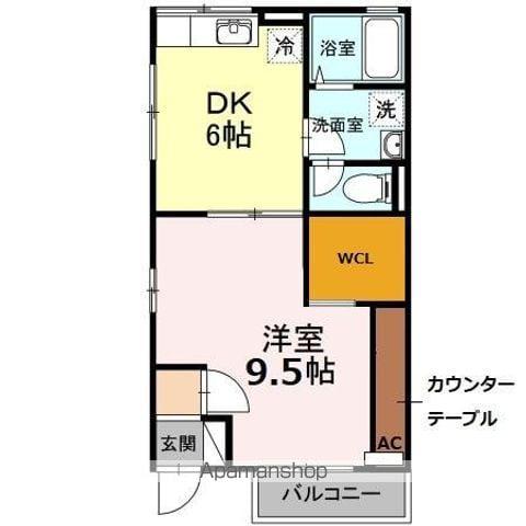 ドエルカルミアB棟(1DK/1階)の間取り写真