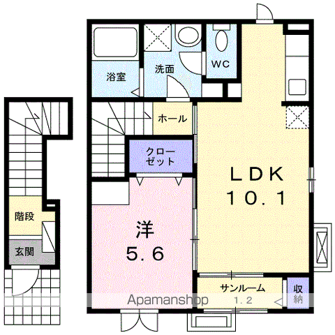 ジーンス舞崎(1LDK/2階)の間取り写真