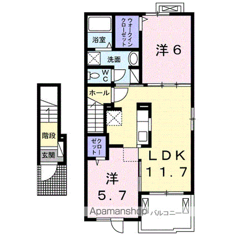 カーサ プラシードⅡ(2LDK/2階)の間取り写真