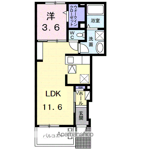 グラース メゾン中ノ町Ⅱ(1LDK/1階)の間取り写真