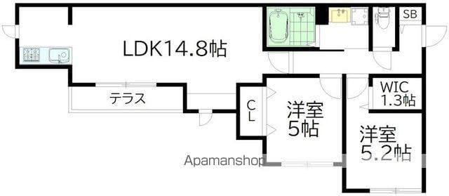 ベルフラワー方南(2LDK/1階)の間取り写真