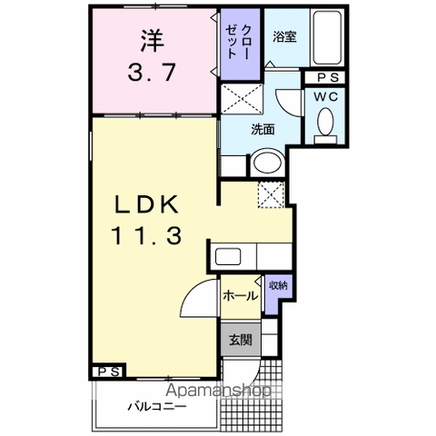 プリマベーラ B(1LDK/1階)の間取り写真