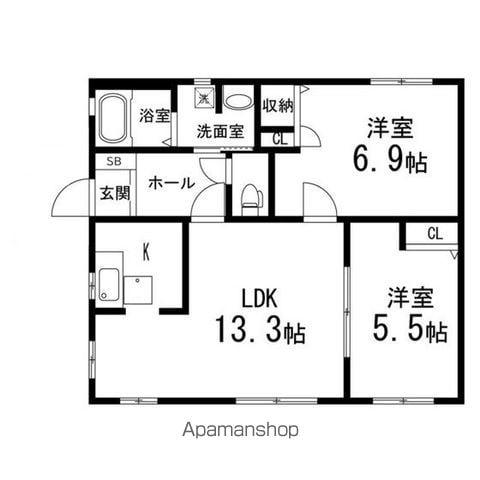 スプリング・メゾンB(2LDK/1階)の間取り写真
