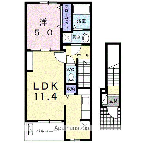 ミルネハイツB&W(1LDK/2階)の間取り写真