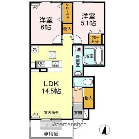 レグルス D棟(2LDK/1階)の間取り写真