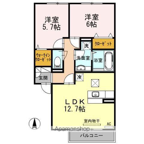 グランセ(2LDK/1階)の間取り写真