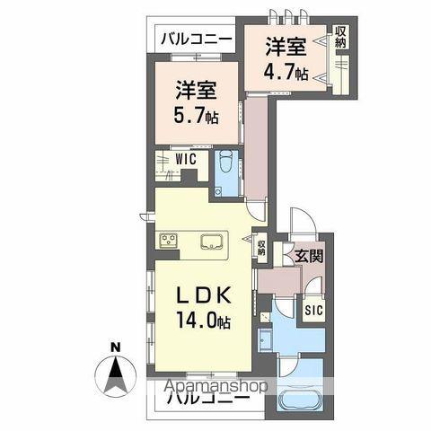 リラフォート 船塚(2LDK/3階)の間取り写真
