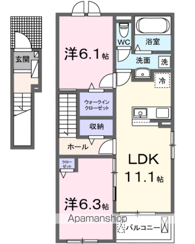 R.N.P レジデンスW Ⅱ(2LDK/2階)の間取り写真