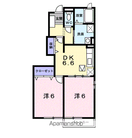 ペルシュワールデゥーB(2DK/1階)の間取り写真