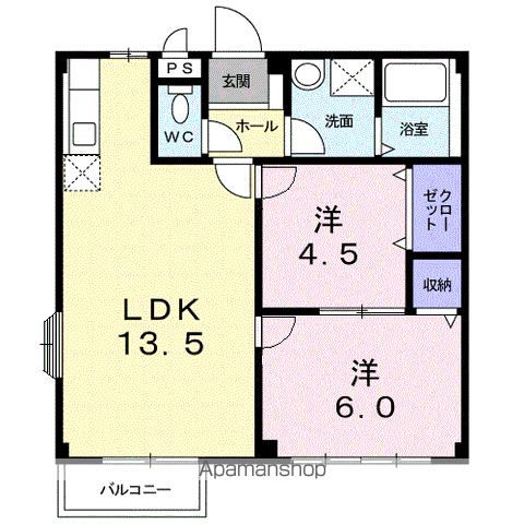 エルディム北B(2LDK/2階)の間取り写真