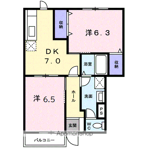 GRANDIR・B(2DK/1階)の間取り写真