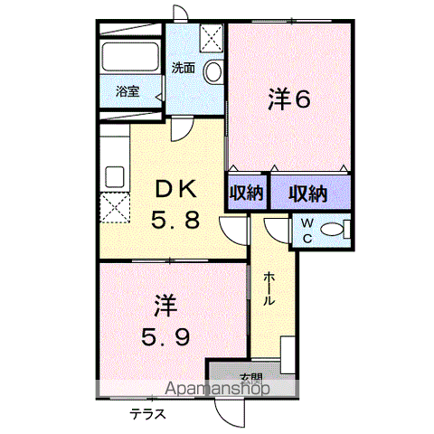 パームハイツ高田A棟(2DK/1階)の間取り写真