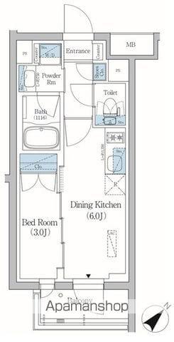 プライムブリス品川旗の台(1DK/2階)の間取り写真
