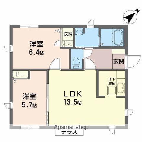 奥羽本線 大久保駅(秋田) バス乗車時間：5分 八丁目入口バス停で下車 徒歩1分 1階建 築21年(2LDK)の間取り写真