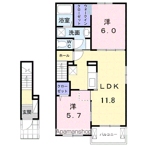 アップル二番館(2LDK/2階)の間取り写真