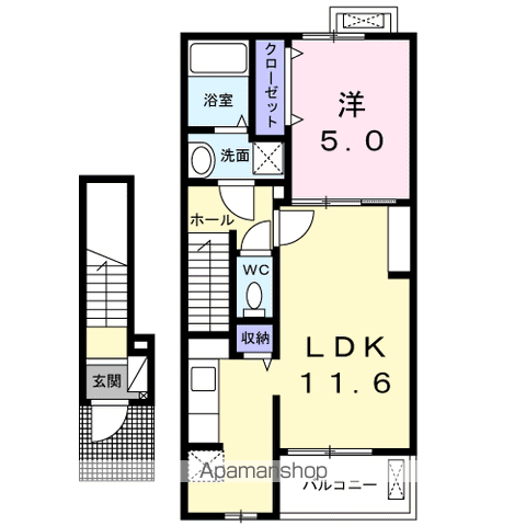 ラソレアード2(1LDK/2階)の間取り写真
