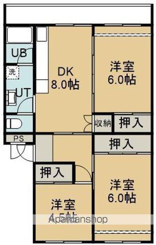 ヴィラナリー函館6号棟ヴィラナリーハコダテロクゴウトウ(3DK/2階)の間取り写真