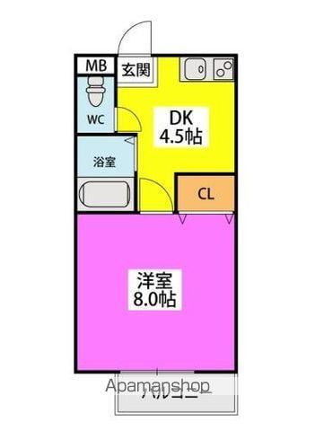 サンガーデン福間(1DK/2階)の間取り写真