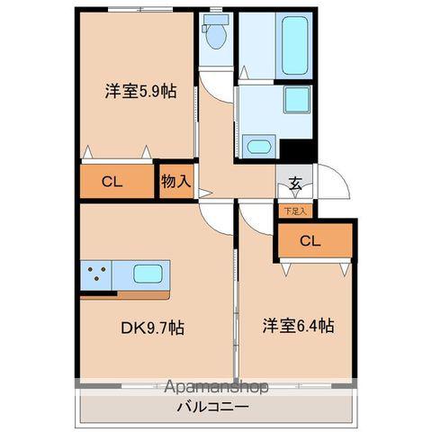 MAKENA(2DK/3階)の間取り写真