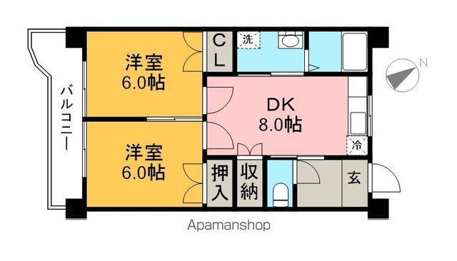 コーポ西村2(2DK/6階)の間取り写真