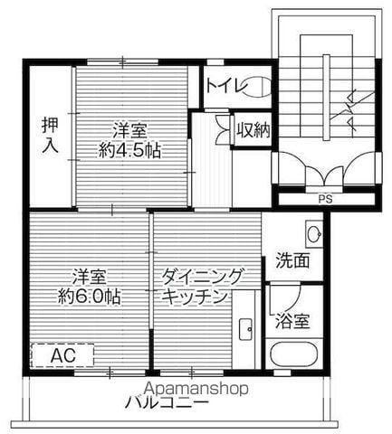 ビレッジハウス中川原1号棟(2DK/5階)の間取り写真