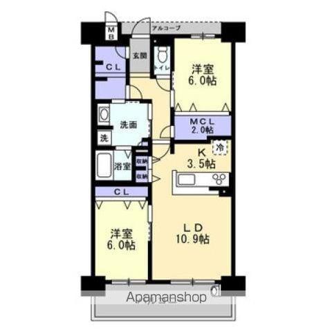 アルファスマート三条(2LDK/7階)の間取り写真