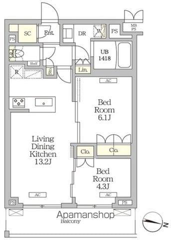 ミレーネ滝野川(2LDK/2階)の間取り写真