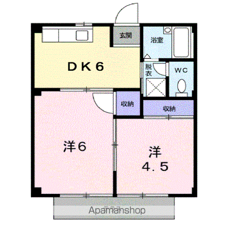 シティハイツ田辺(2DK/1階)の間取り写真