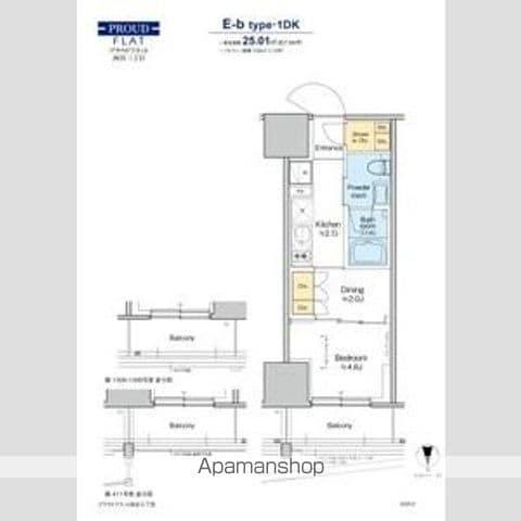プラウドフラット四谷三丁目(1DK/13階)の間取り写真