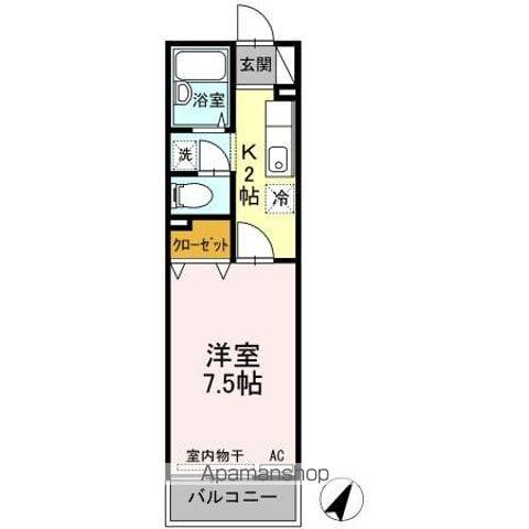 ヴィラフローラⅠ(1K/1階)の間取り写真