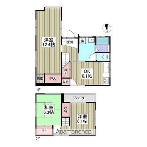 常磐線 牛久駅 バス乗車時間：15分 森林総合研究所（茨城県）バス停で下車 徒歩8分 2階建 築50年(3DK)の間取り写真