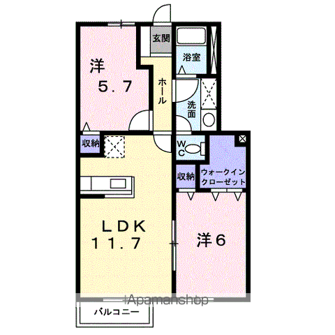 リブサンフラウァB(2LDK/1階)の間取り写真