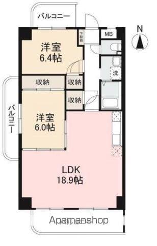パークハイムカタモト(2LDK/2階)の間取り写真