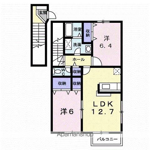 イースト丸亀C(2LDK/2階)の間取り写真