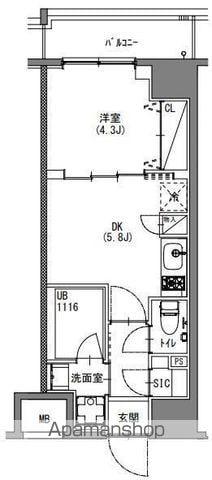 S-RESIDENCE新宿御苑(1DK/13階)の間取り写真