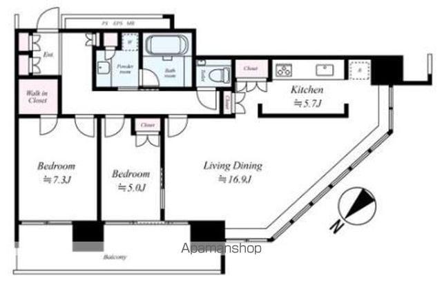 BRILLIA GRANDE みなとみらい(2LDK/23階)の間取り写真