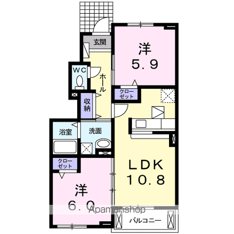 カサソレアーダⅡ(2LDK/1階)の間取り写真