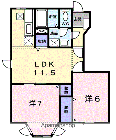 ウエストコートA(2LDK/1階)の間取り写真