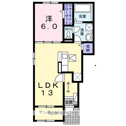リジエール C(1LDK/1階)の間取り写真