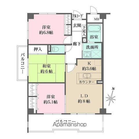 片町線 野崎駅(大阪) 徒歩24分 3階建 築26年(3LDK/2階)の間取り写真