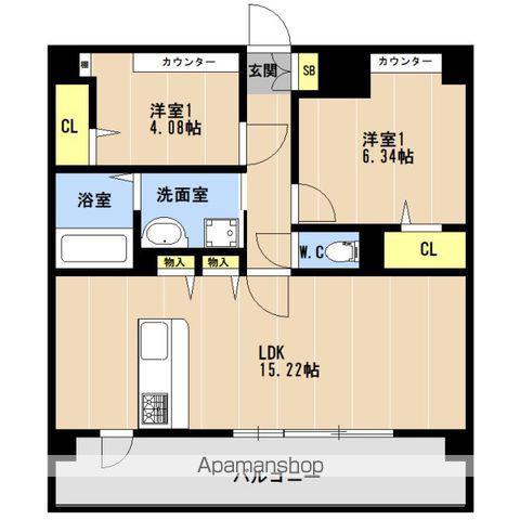 LIBTH博多住吉PREMIER(2LDK/14階)の間取り写真