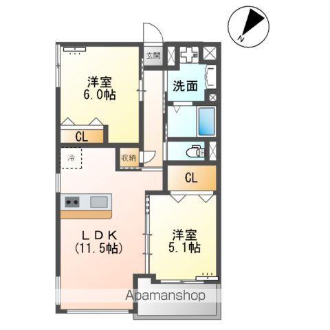 PRESTIGE DEL 西海岸(2LDK/1階)の間取り写真