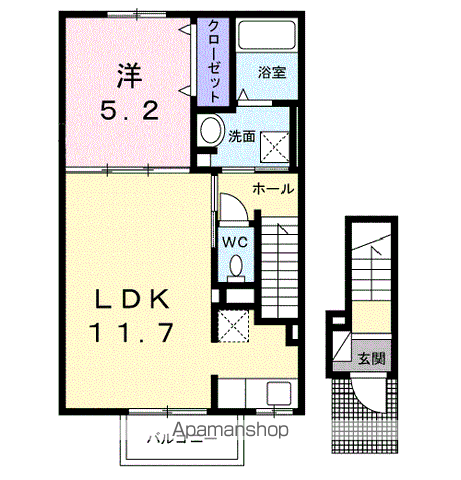 カサ デル ソル A(1LDK/2階)の間取り写真