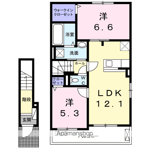 メロウ・カーサA(2LDK/2階)の間取り写真