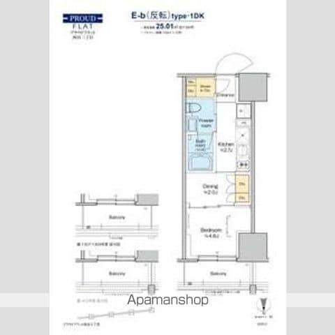 プラウドフラット四谷三丁目(1DK/10階)の間取り写真
