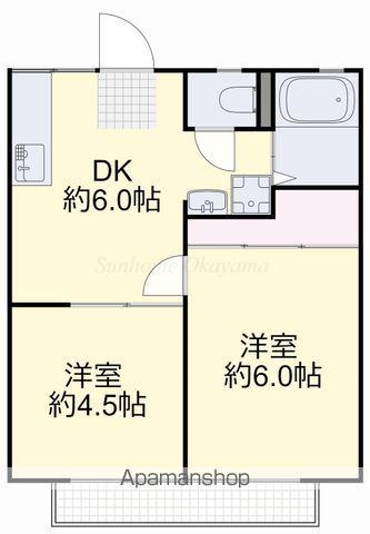 エトワール東岡山Ⅱ(2DK/2階)の間取り写真